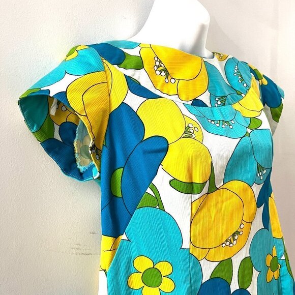 Epic Vintage Hawaiian Maxi Dress Floral 60s 70s Mod Tiki Bar Waterfall Back - Picture 5 of 9